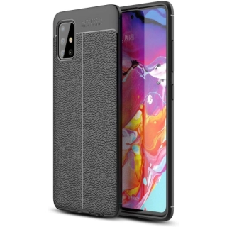 Samsung Galaxy A31 Kılıf Deri Görünümlü Lüks Parmak İzi Bırakmaz Niss Silikon Kapak - Siyah