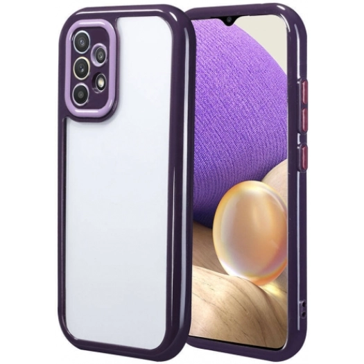 Samsung Galaxy A32 4G Kılıf Kamera Korumalı Renkli Kenar ve Çerçeve Tasarımlı Vitamin Kapak - Koyu Mor