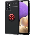 Samsung Galaxy A32 4G Kılıf Renkli Silikon Yüzüklü Standlı Auto Focus Ravel Kapak - Kırmızı - Siyah
