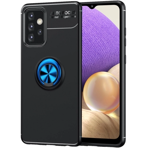 Samsung Galaxy A32 4G Kılıf Renkli Silikon Yüzüklü Standlı Auto Focus Ravel Kapak - Mavi - Siyah