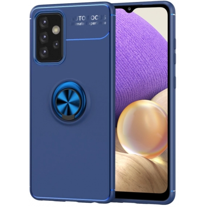 Samsung Galaxy A32 4G Kılıf Renkli Silikon Yüzüklü Standlı Auto Focus Ravel Kapak - Mavi