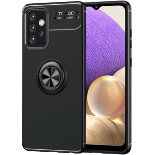 Samsung Galaxy A32 4G Kılıf Renkli Silikon Yüzüklü Standlı Auto Focus Ravel Kapak - Siyah