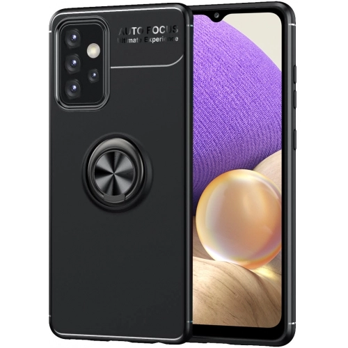 Samsung Galaxy A32 4G Kılıf Renkli Silikon Yüzüklü Standlı Auto Focus Ravel Kapak - Siyah