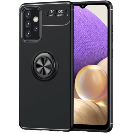 Samsung Galaxy A32 4G Kılıf Renkli Silikon Yüzüklü Standlı Auto Focus Ravel Kapak - Siyah