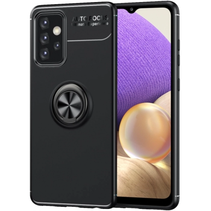 Samsung Galaxy A32 4G Kılıf Renkli Silikon Yüzüklü Standlı Auto Focus Ravel Kapak - Siyah