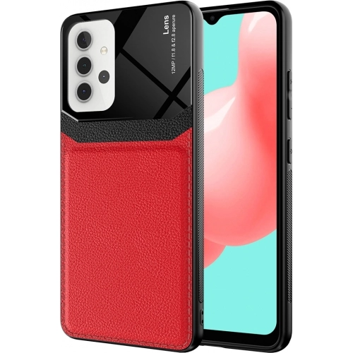 Samsung Galaxy A32 Kılıf Deri Görünümlü Emiks Kapak - Kırmızı