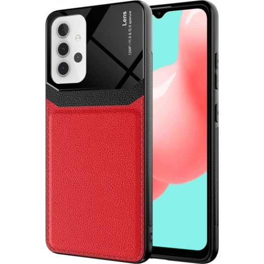 Samsung Galaxy A32 Kılıf Deri Görünümlü Emiks Kapak - Kırmızı