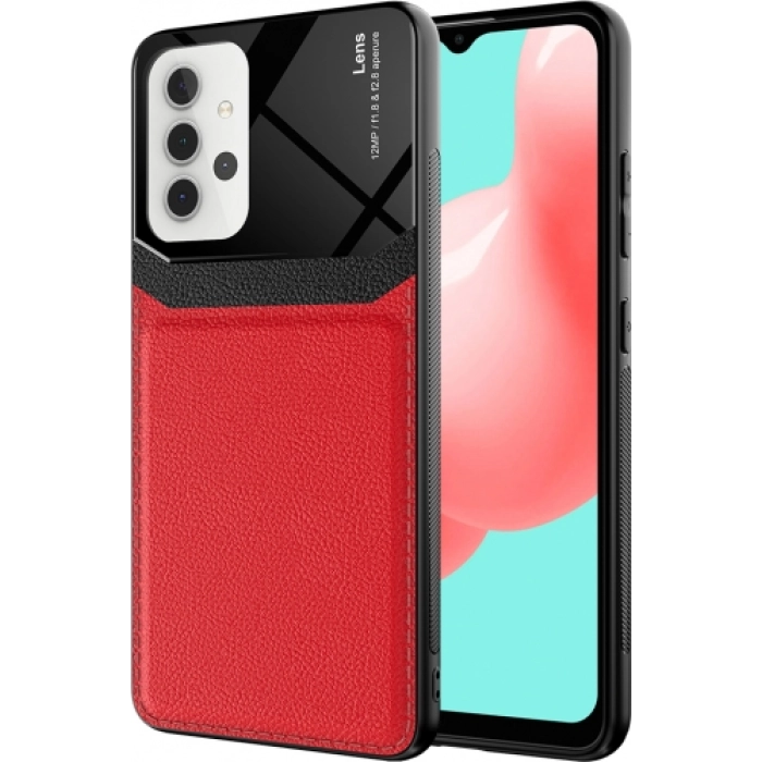 Samsung Galaxy A32 Kılıf Deri Görünümlü Emiks Kapak - Kırmızı