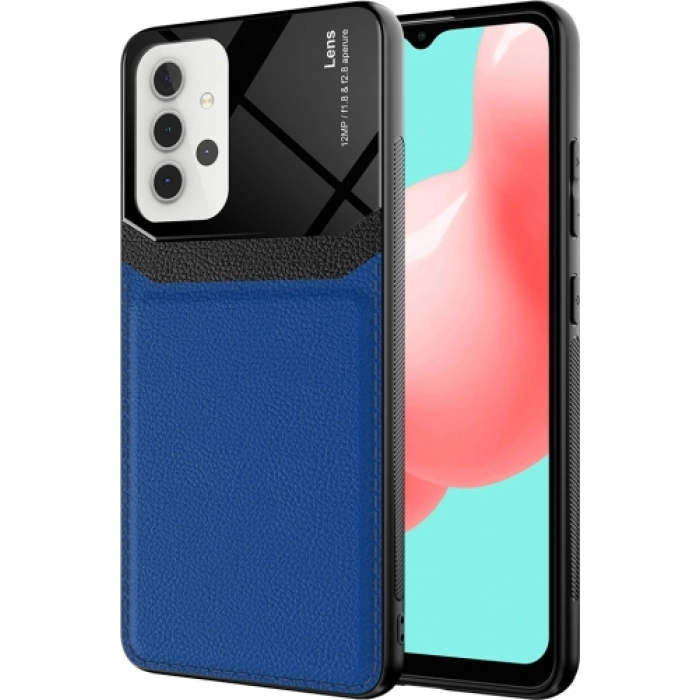 Samsung Galaxy A32 Kılıf Deri Görünümlü Emiks Kapak - Mavi