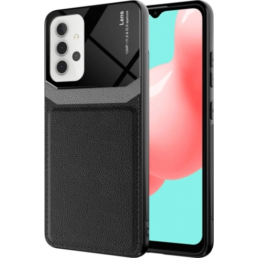 Samsung Galaxy A32 Kılıf Deri Görünümlü Emiks Kapak - Siyah