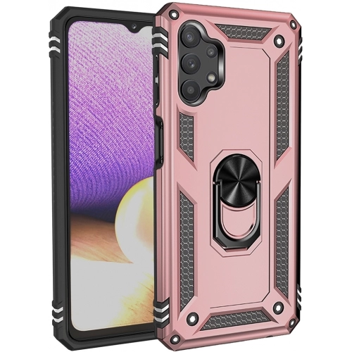 Samsung Galaxy A32 4G Kılıf Silikon Zırhlı Standlı Yüzüklü Mıknatıslı Tank Kapak - Rose Gold