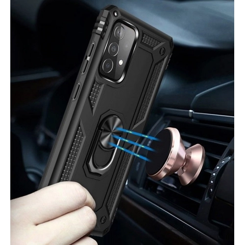 Samsung Galaxy A52 Kılıf Silikon Zırhlı Standlı Yüzüklü Mıknatıslı Tank Kapak - Siyah