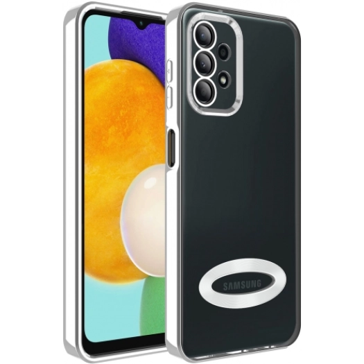 Samsung Galaxy A33 5G Kılıf Kamera Lens Korumalı Şeffaf Renkli Logo Gösteren Parlak Kapak - Gümüş
