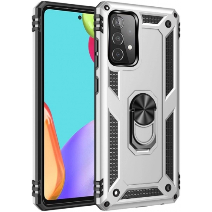 Samsung Galaxy A33 5G Kılıf Silikon Zırhlı Standlı Yüzüklü Mıknatıslı Tank Kapak - Gümüş