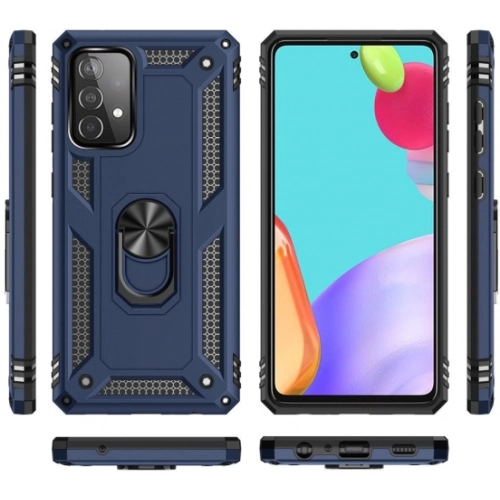 Samsung Galaxy A33 5G Kılıf Silikon Zırhlı Standlı Yüzüklü Mıknatıslı Tank Kapak - Lacivert