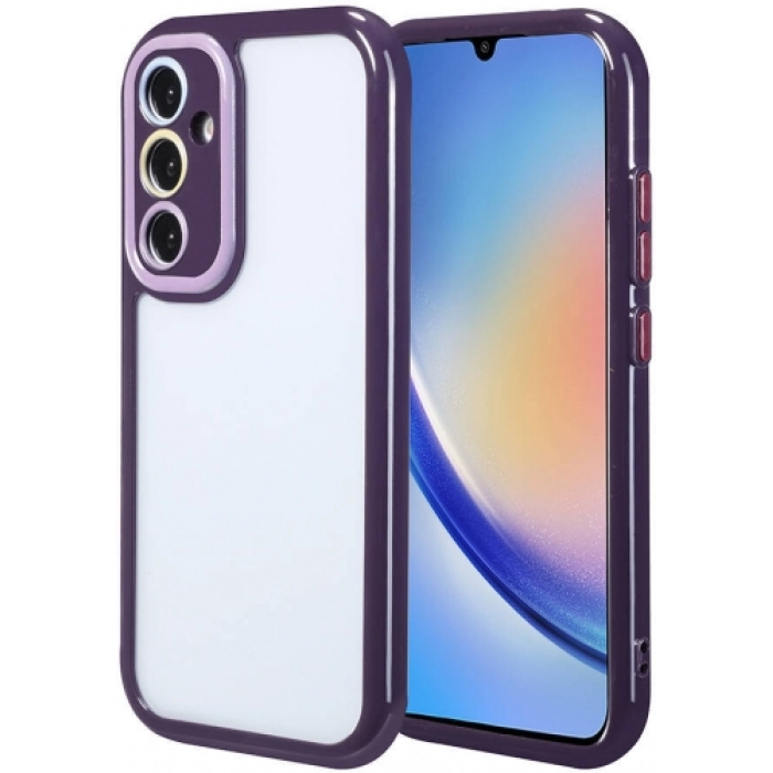 Samsung Galaxy A34 Kılıf Kamera Korumalı Renkli Kenar ve Çerçeve Tasarımlı Vitamin Kapak - Koyu Mor
