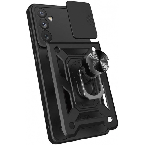 Samsung Galaxy A34 Kılıf Zırhlı Standlı Silikon Sürgülü Kamera Korumalı Tank Kapak - Mavi