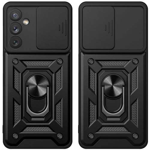 Samsung Galaxy A34 Kılıf Zırhlı Standlı Silikon Sürgülü Kamera Korumalı Tank Kapak - Siyah