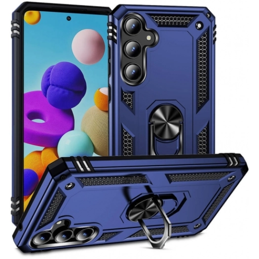 Samsung Galaxy A35 Kılıf Silikon Zırhlı Standlı Yüzüklü Mıknatıslı Tank Kapak - Mavi