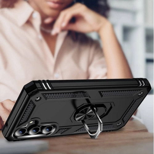 Samsung Galaxy A35 Kılıf Silikon Zırhlı Standlı Yüzüklü Mıknatıslı Tank Kapak - Mavi