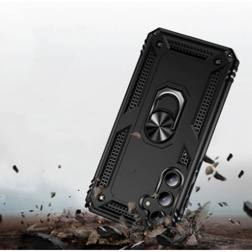 Samsung Galaxy A35 Kılıf Silikon Zırhlı Standlı Yüzüklü Mıknatıslı Tank Kapak - Siyah