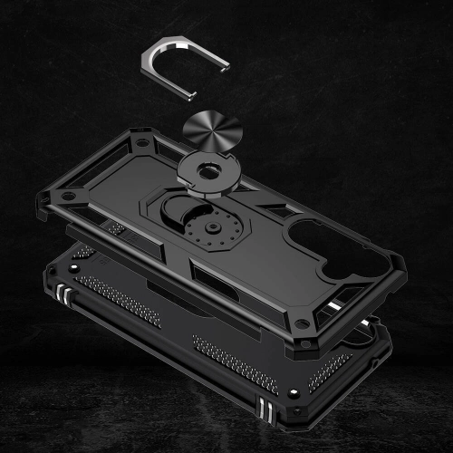 Samsung Galaxy A35 Kılıf Silikon Zırhlı Standlı Yüzüklü Mıknatıslı Tank Kapak - Siyah