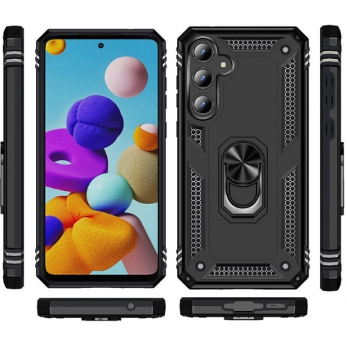 Samsung Galaxy A35 Kılıf Silikon Zırhlı Standlı Yüzüklü Mıknatıslı Tank Kapak - Siyah