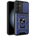 Samsung Galaxy A35 Kılıf Zırhlı Standlı Silikon Sürgülü Kamera Korumalı Tank Kapak - Mavi