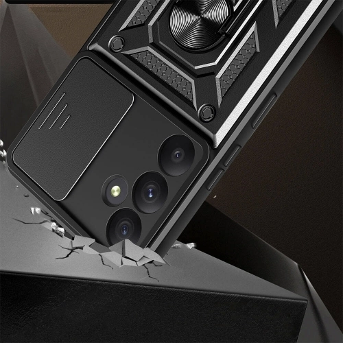 Samsung Galaxy A35 Kılıf Zırhlı Standlı Silikon Sürgülü Kamera Korumalı Tank Kapak - Mavi