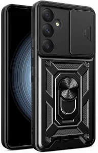 Samsung Galaxy A35 Kılıf Zırhlı Standlı Sürgülü Kamera Korumalı Sürgülü Vega Kapak - Siyah