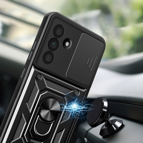 Samsung Galaxy A36 Kılıf Zırhlı Standlı Silikon Sürgülü Kamera Korumalı Tank Kapak - Mavi