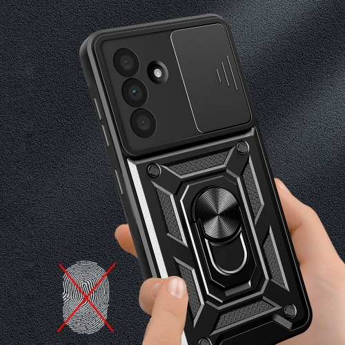 Samsung Galaxy A36 Kılıf Zırhlı Standlı Silikon Sürgülü Kamera Korumalı Tank Kapak - Mavi