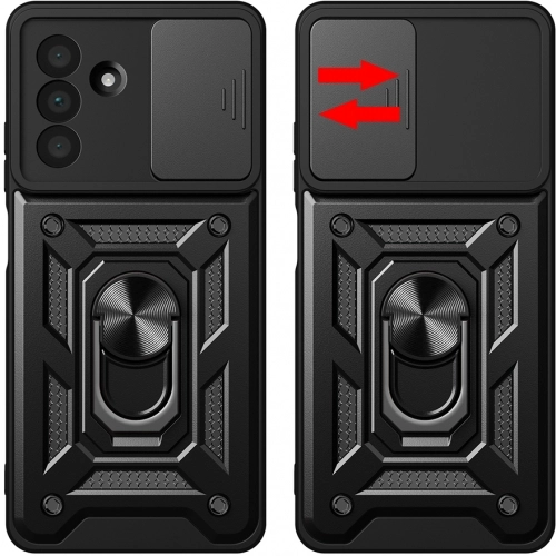 Samsung Galaxy A36 Kılıf Zırhlı Standlı Silikon Sürgülü Kamera Korumalı Tank Kapak - Mavi