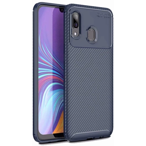 Samsung Galaxy A40 Kılıf Silikon Parmak İzi Bırakmayan Karbon Soft Negro Kapak - Lacivert