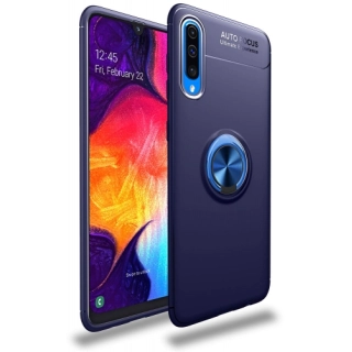 Samsung Galaxy A50s Kılıf Renkli Silikon Yüzüklü Standlı Auto Focus Ravel Kapak - Mavi