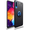 Samsung Galaxy A50s Kılıf Renkli Silikon Yüzüklü Standlı Auto Focus Ravel Kapak - Mavi - Siyah