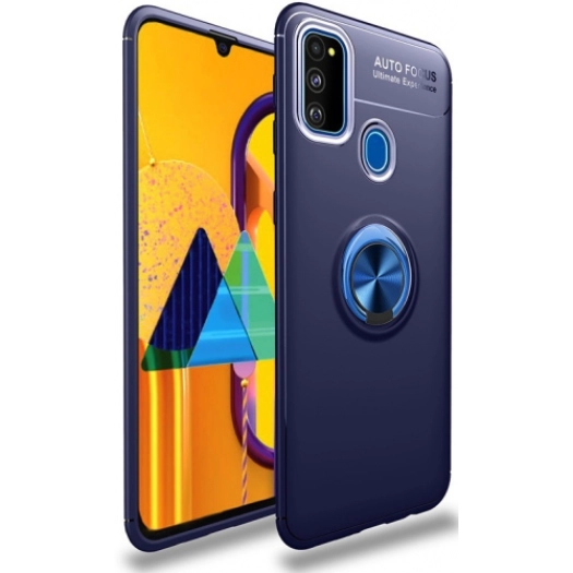 Samsung Galaxy A51 Kılıf Renkli Silikon Yüzüklü Standlı Auto Focus Ravel Kapak - Mavi