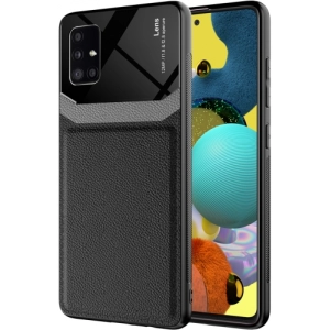 Samsung Galaxy A51 Kılıf Deri Görünümlü Emiks Kapak - Siyah