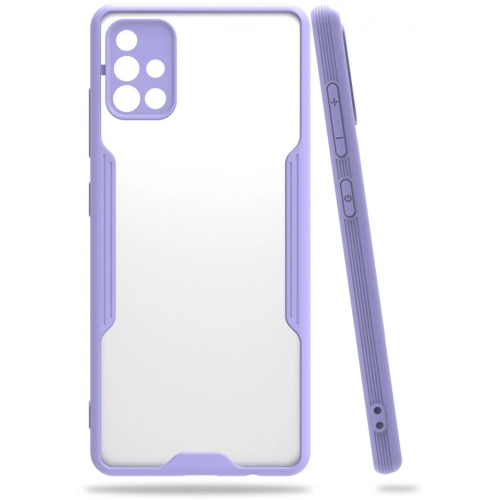 Samsung Galaxy A51 Kılıf Renkli Silikon Kamera Lens Korumalı Şeffaf Parfe Kapak - Lila