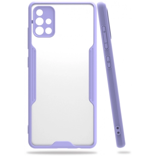 Samsung Galaxy A51 Kılıf Renkli Silikon Kamera Lens Korumalı Şeffaf Parfe Kapak - Lila