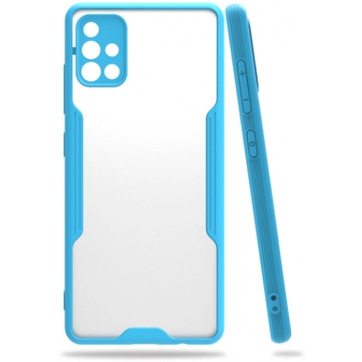 Samsung Galaxy A51 Kılıf Renkli Silikon Kamera Lens Korumalı Şeffaf Parfe Kapak - Mavi