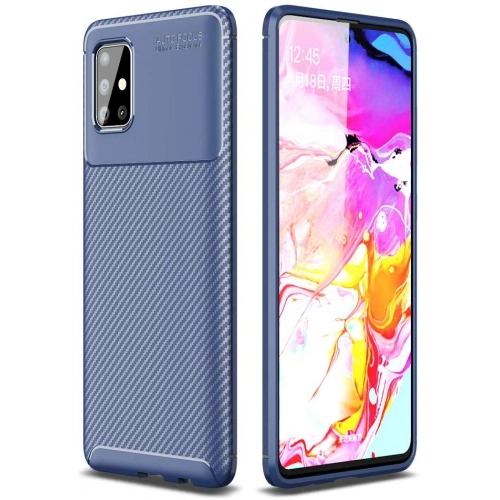 Samsung Galaxy A51 Kılıf Silikon Parmak İzi Bırakmayan Karbon Soft Negro Kapak - Lacivert