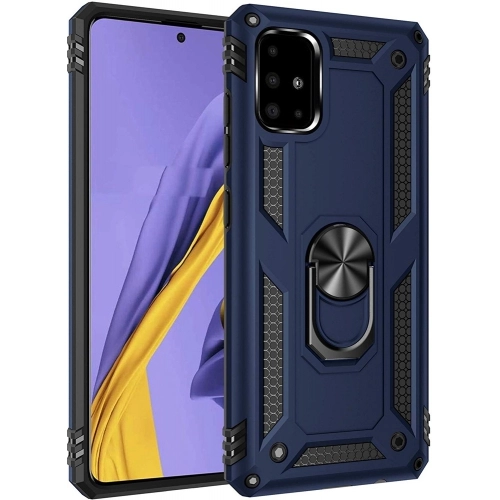 Samsung Galaxy A51 Kılıf Silikon Zırhlı Standlı Yüzüklü Mıknatıslı Tank Kapak - Lacivert