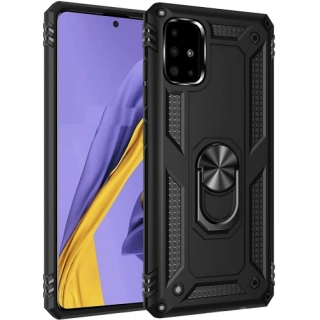 Samsung Galaxy A51 Kılıf Silikon Zırhlı Standlı Yüzüklü Mıknatıslı Tank Kapak - Siyah