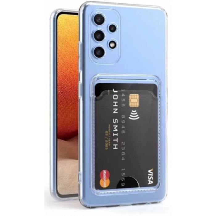 Samsung Galaxy A52 Kılıf Kartlıklı Şeffaf Esnek Silikon Kamera Korumalı