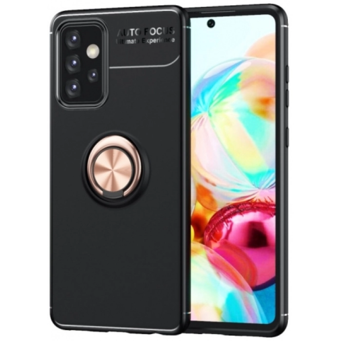 Samsung Galaxy A52s Kılıf Renkli Silikon Yüzüklü Standlı Auto Focus Ravel Kapak - Rose Gold