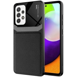 Samsung Galaxy A52s Kılıf Deri Görünümlü Emiks Kapak - Siyah