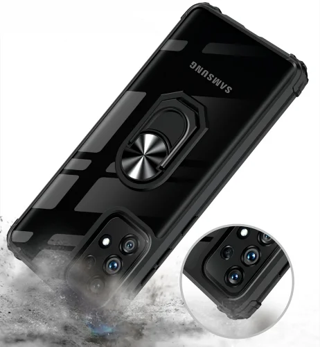 Samsung Galaxy A52s Kılıf Standlı Arkası Şeffaf Kenarları Airbag Kapak - Kırmızı