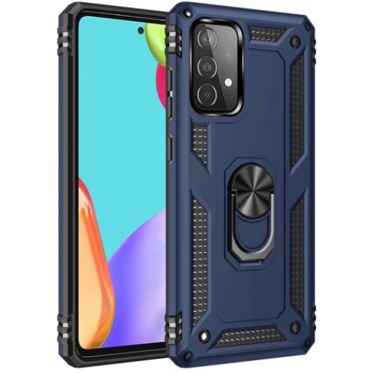 Samsung Galaxy A52s Kılıf Silikon Zırhlı Standlı Yüzüklü Mıknatıslı Tank Kapak - Lacivert