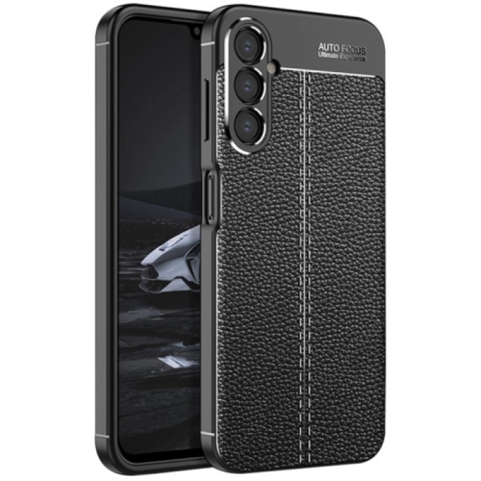 Samsung Galaxy A54 Kılıf Deri Görünümlü Lüks Parmak İzi Bırakmaz Niss Silikon Kapak - Siyah